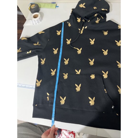 Playboy Black Hoodie w/ Gold Metallic Bunnies Womens Size M - Picture 9 of 10